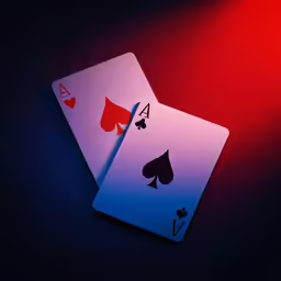 two cards in front of a red background