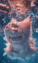 the water is cluttered over the face of a woman