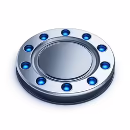 a large metal ring with blue circles and holes