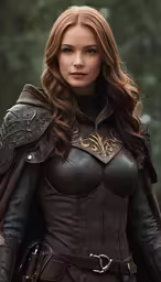 the actress is standing wearing a brown and black outfit