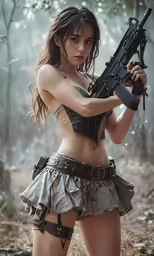 sexy girls in steampunk outfits holding a weapon