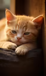 the orange cat looks like he is asleep