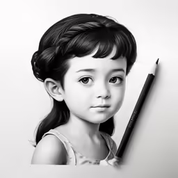 a pencil is sitting next to a drawing of a young girl