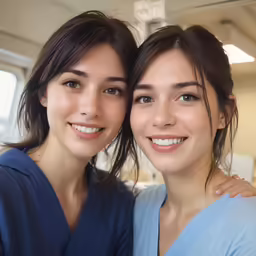 two women smiling for the camera in a hospital