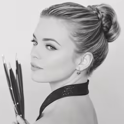 a woman holding two pairs of scissors in her hand