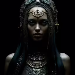 woman wearing headpiece in dark environment