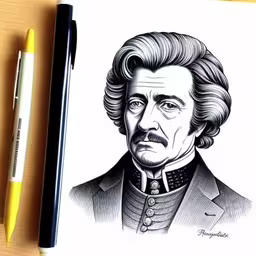an old picture of a man with long hair,an image of albert bradley on paper with markers,the drawing is of a man in black and white,a pencil drawing of shakespeare shakespeare shakespeare,a pen drawing of a man in a suit