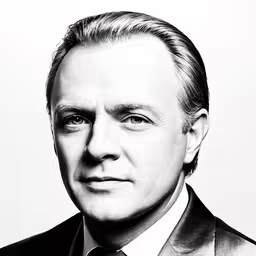 black and white photo of a man in a suit