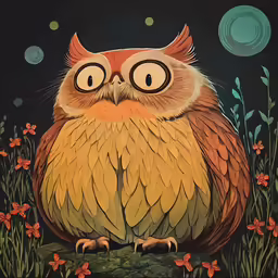 a painting of an owl sitting on a branch