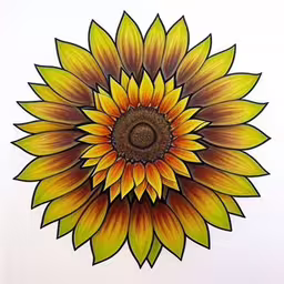 a picture of an odd looking flower on a white background,a drawing of a sunflower on a white paper