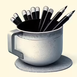 the pencils in the mug are in an empty container