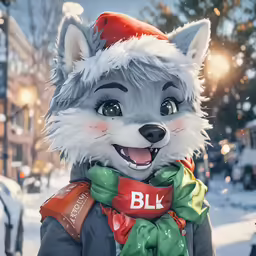 an animated wolf dressed up in a scarf