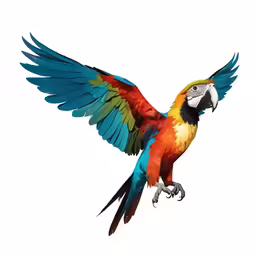 colorful parrot flying in the air with its wings spread