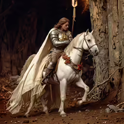 a male knight dressed in full armor riding a horse