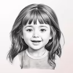 this is a black and white drawing of a little girl smiling
