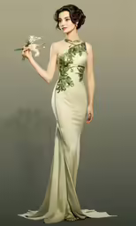 a painting of a woman with flowers in her hand