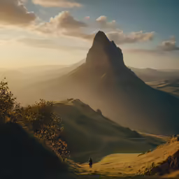 a person is standing on top of a mountain looking out