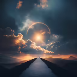 there is a large white pathway going uphill on this planet