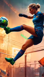 a woman kicking a soccer ball on top of a field,a beautiful woman holding a soccer ball while jumping