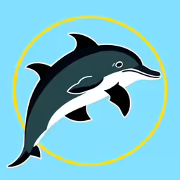 an icon with a dolphin inside of it,the dolphins are jumping out of the water