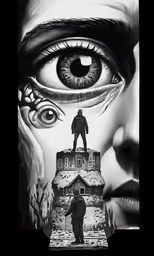 a man with eye on top of a woman