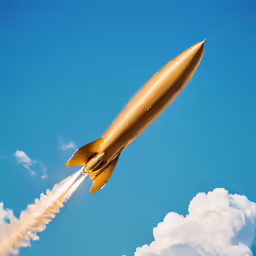 a large metallic air craft flying through a cloudy blue sky