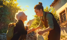 two woman touching hands on top of each other