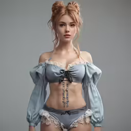 a model in grey lingerie on a gray background