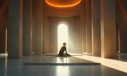 a man sitting in a prayer space between two arches