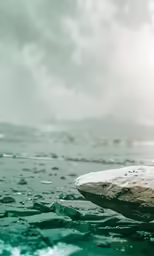 a rock is covered in ice as it floats down the ocean