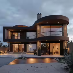 a large modern house with an attached balcony