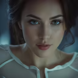a beautiful woman with blue eyes posing