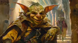 a character from star wars with a hat and coat,a painting of a green alien with a beard