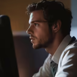 a man wearing a shirt and tie is looking away
