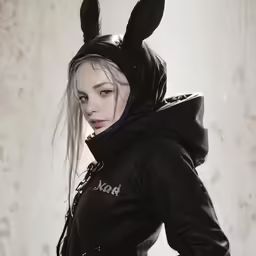 the beautiful lady has bunny ears on her head