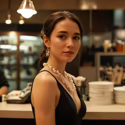 a woman in a restaurant posing for a photo