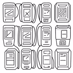the front and back side of an iphone, with nine different buttons,different sizes and shapes of electrical wire in the shape of rectangles