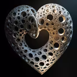 a heart shaped sculpture with small circles of varying sizes