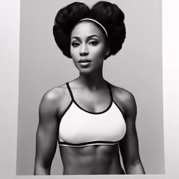 a beautiful woman in a bra top with her hair in an updo
