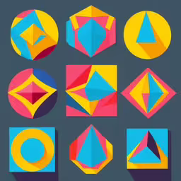 an assortment of geometric shapes made with colorful paper