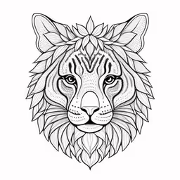 the head of a tiger, with long hair and large eyes,a wolf