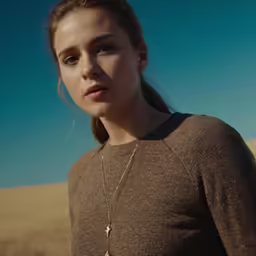 the woman is posing with a cross necklace