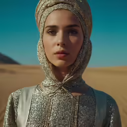 the person wearing a silver outfit is posing for a photo