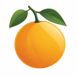 an orange with leaves on a white background