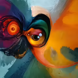 a colorful, abstract artwork is shown on a wall