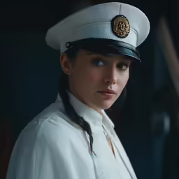 a woman dressed in uniform and dressed in dress clothes