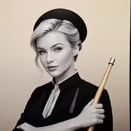 woman in black uniform holding umbrella and posing for a picture