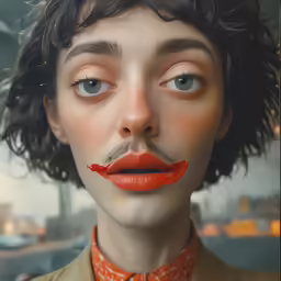 a woman with very long tongues and a orange tie