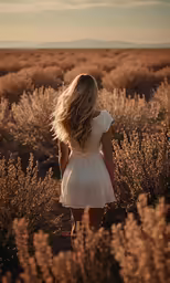 a woman in a short white dress in a field