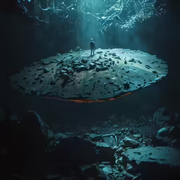 a man is standing on the top of a large rock in the ocean